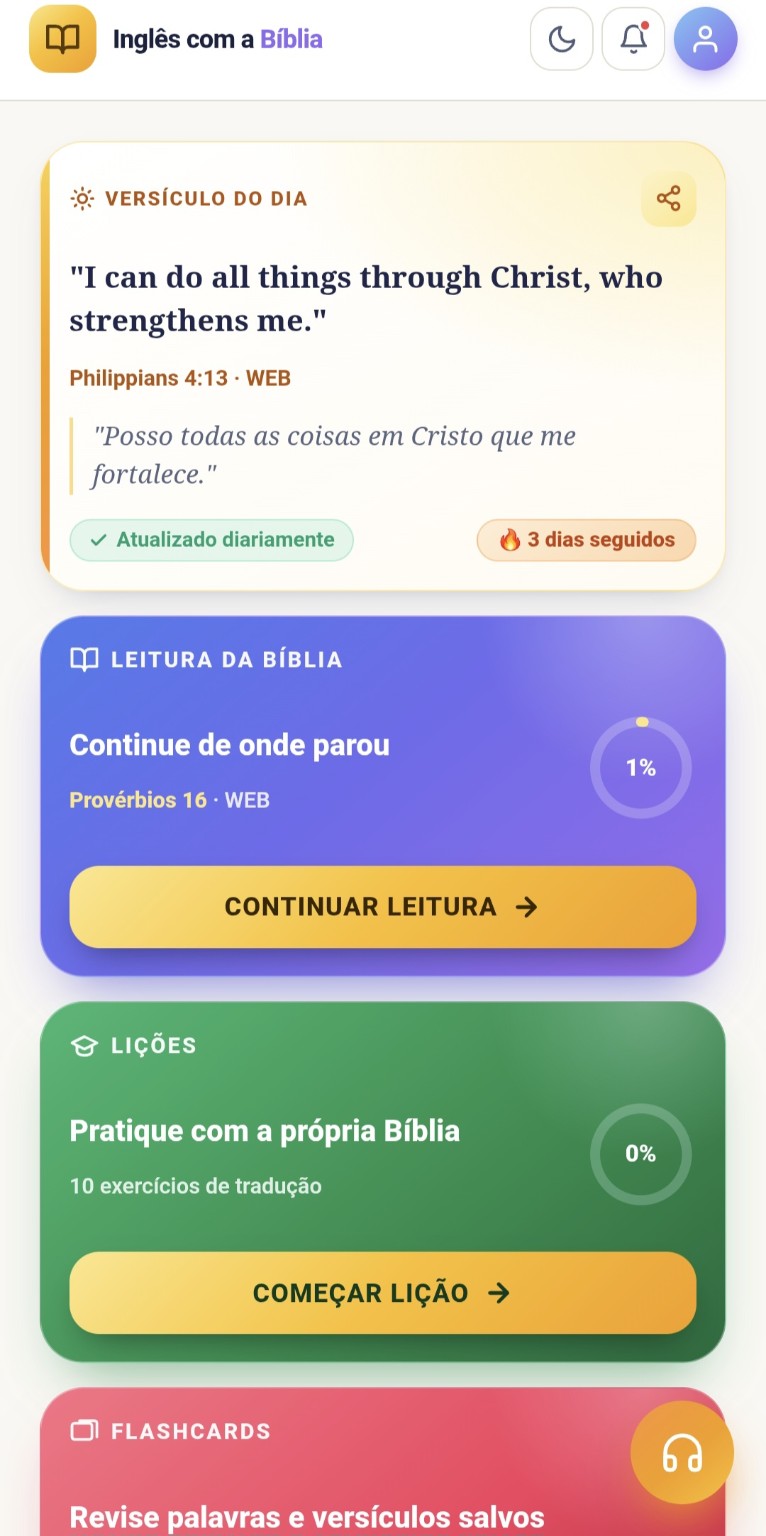 Seu ponto de partida: versículo do dia e acesso rápido à leitura
